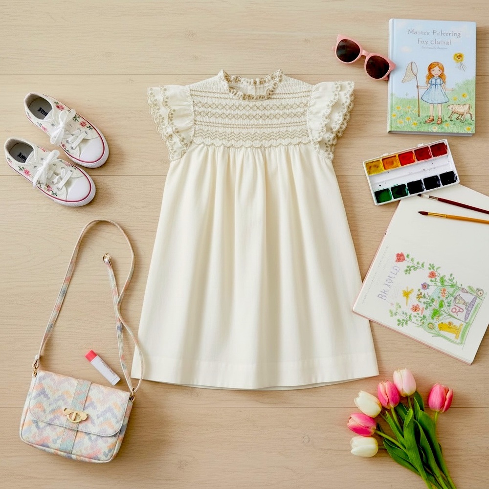 NWT Bonpoint Ivory Smocked Dress – Size 10 Girls